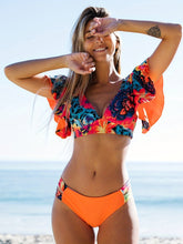 Load image into Gallery viewer, Bloom Day Ruffle Bikini Set – Chic Elegant Plant Print V-Neck Swimsuit with Tie-Back and High-Stretch Ruffle Trim – Women's 2-Piece Swimwear for Poolside Style &amp; King’s Day Celebrations
