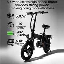 Load image into Gallery viewer, 14" Folding Electric Bike 48V Lightweight E-Bike 330LB Load 19MPH 28-Mile Range
