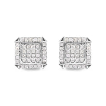 将图片加载到图库查看器，10K White Gold 1 1/10 Cttw Princess Diamond Composite and Halo Stud Earrings (I-J Color, I1-I2 Clarity)
