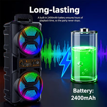 Load image into Gallery viewer, Portable Bluetooth Speaker with Subwoofer Bass, Dual 6.5" LED Woofers and Microphone

