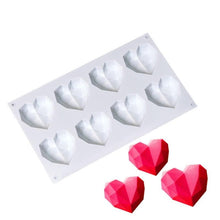 Load image into Gallery viewer, 3D Diamond Love Heart Food Grade Mold Shaped Silicone With Dessert Decorating Cakes Mould For Birthday Fondant Chocolate Baking Diamond Heart Love Shape Silicone Mousse Cake Dessert Chocolate Mold

