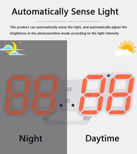 将图片加载到图库查看器，3D Large LED Digital Wall Clock Date Time Celsius Nightlight Display Table Desktop Clocks 3D Digital Alarm Clock Modern Design LED Wall Desk Clocks 12/24H Time /Date/ Temperature Display Nightlight /Brightness Adjustable/ Alarm Clock For Living Room
