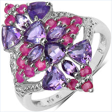 Load image into Gallery viewer, 2.58 Carat Genuine Amethyst &amp; Ruby .925 Sterling Silver Ring
