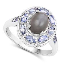 将图片加载到图库查看器，2.35 Carat Genuine Grey Moonstone and Tanzanite .925 Sterling Silver Ring
