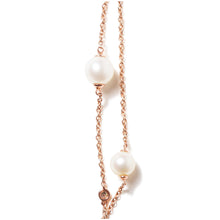 将图片加载到图库查看器，18K Rose Gold 1/2 Cttw Diamond and Freshwater Pearl Double Strand Station Necklace  (G-H Color, SI1-SI2 Clarity) - Adjustable up to 16" to 20"
