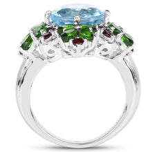 Load image into Gallery viewer, 5.76 Carat Genuine Blue Topaz, Chrome Diopside &amp; Garnet .925 Sterling Silver Ring
