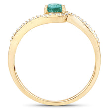 将图片加载到图库查看器，0.33 Carat Genuine Zambian Emerald and White Diamond 14K Yellow Gold Ring
