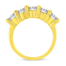 Load image into Gallery viewer, 14K Yellow Gold Plated .925 Sterling Silver 2.0 Cttw Shared Prong Set Diamond 5 Stone Wedding Band Ring (J-K Color, I1-I2 Clarity) - Size 7
