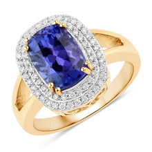 Load image into Gallery viewer, 3.33 Carat Genuine Tanzanite and White Diamond 14K Yellow Gold Ring
