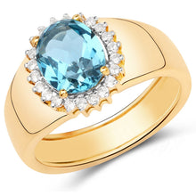Load image into Gallery viewer, 2.22 Carat Genuine Swiss Blue Topaz and White Zircon .925 Sterling Silver Ring
