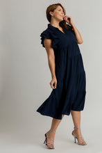Load image into Gallery viewer, Dark Navy Full Size Ruffle Sleeve Dress Classic Feminine Plus Size Fashion Soft Dress
