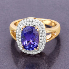 Load image into Gallery viewer, 3.33 Carat Genuine Tanzanite and White Diamond 14K Yellow Gold Ring
