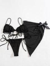 Load image into Gallery viewer, 3PCS Ladies Split Swimwear Sets Women Swimsuit Women's Bikini Swimsuits Bikini Set With Wrap Skirt Underwire Swimwear Bathing Suit Chiffon Cover Up Bikini Ruffles Lace-up  Mesh Cover Ups Bikinis Set
