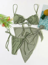 Load image into Gallery viewer, 3PCS Ladies Split Swimwear Sets Women Swimsuit Women's Bikini Swimsuits Bikini Set With Wrap Skirt Underwire Swimwear Bathing Suit Chiffon Cover Up Bikini Ruffles Lace-up  Mesh Cover Ups Bikinis Set
