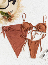 Load image into Gallery viewer, 3PCS Ladies Split Swimwear Sets Women Swimsuit Women's Bikini Swimsuits Bikini Set With Wrap Skirt Underwire Swimwear Bathing Suit Chiffon Cover Up Bikini Ruffles Lace-up  Mesh Cover Ups Bikinis Set
