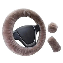Load image into Gallery viewer, 3Pcs Set Winter Fashion Wool Fur Soft Furry Car Steering Wheel Covers 16 Colors Winter Universal Hand Brake Gear Cover  Car Accessories
