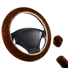 Load image into Gallery viewer, 3Pcs Set Winter Fashion Wool Fur Soft Furry Car Steering Wheel Covers 16 Colors Winter Universal Hand Brake Gear Cover  Car Accessories
