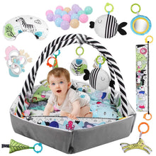 Load image into Gallery viewer, 4-in-1 Baby Gym Play Mat Ball Pit with Pillow 18 Balls 9 Toys for 0-3 Years Old
