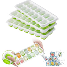 Load image into Gallery viewer, 4-Pack: Easy-Release Silicone &amp; Flexible 14-Ice Cube Trays with Spill-Resistant Removable Lid

