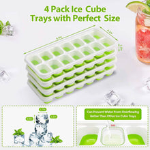 Load image into Gallery viewer, 4-Pack: Easy-Release Silicone &amp; Flexible 14-Ice Cube Trays with Spill-Resistant Removable Lid
