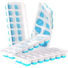 Load image into Gallery viewer, 4-Pack: Easy-Release Silicone &amp; Flexible 14-Ice Cube Trays with Spill-Resistant Removable Lid
