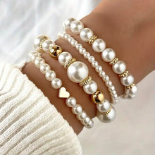 Load image into Gallery viewer, 4-Pieces: Elegant White Faux Pearls Beaded Handmade Hand String Jewelry Set
