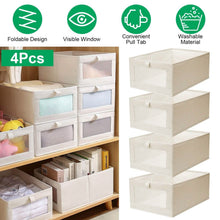 Load image into Gallery viewer, 4-Pieces: Foldable Linen Clothing Storage Bin with Visible Clear Window
