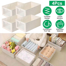 Load image into Gallery viewer, 4-Pieces: Foldable Linen Clothing Storage Bin with Visible Clear Window
