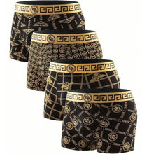 Load image into Gallery viewer, 4-Pieces: Men's Luxury Black Golden Print Mid-Waist Boxer Brief

