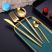 将图片加载到图库查看器，4-Pieces: Mirror Polish Dinnerware Set Stainless Steel Cutlery Set Flat Tableware
