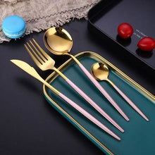 将图片加载到图库查看器，4-Pieces: Mirror Polish Dinnerware Set Stainless Steel Cutlery Set Flat Tableware
