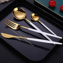 将图片加载到图库查看器，4-Pieces: Mirror Polish Dinnerware Set Stainless Steel Cutlery Set Flat Tableware
