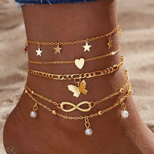 将图片加载到图库查看器，4-Pieces: Stackable Thin Chain Anklet Set
