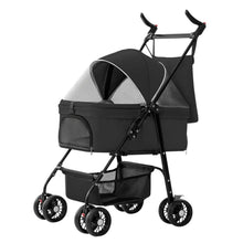 将图片加载到图库查看器，4 Wheels Pet Stroller Foldable with Removable Liner Storage Basket
