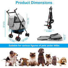 将图片加载到图库查看器，4 Wheels Pet Stroller Foldable with Removable Liner Storage Basket
