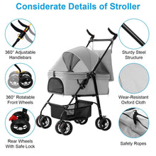 将图片加载到图库查看器，4 Wheels Pet Stroller Foldable with Removable Liner Storage Basket
