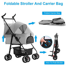 将图片加载到图库查看器，4 Wheels Pet Stroller Foldable with Removable Liner Storage Basket

