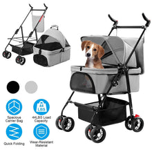 将图片加载到图库查看器，4 Wheels Pet Stroller Foldable with Removable Liner Storage Basket

