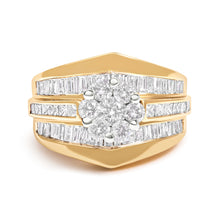 Load image into Gallery viewer, 14K Yellow Gold 2-1/3 Cttw Diamond Cluster Channel Set Chevron Shaped Band Engagement Ring &amp; Wedding Band Set
