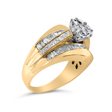 Load image into Gallery viewer, 14K Yellow Gold 2-1/3 Cttw Diamond Cluster Channel Set Chevron Shaped Band Engagement Ring &amp; Wedding Band Set
