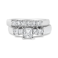 Load image into Gallery viewer, 14K White Gold 1 1/2 Cttw 5 Stone Princess Diamond Engagement Wedding Ring Set (H-I Color, SI2-I1 Clarity) - Ring Size 7
