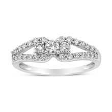Load image into Gallery viewer, 10K White Gold 1/2 Cttw Round Cut Diamond Three Stone Split Shank Band Ring (H-I Color, SI1-SI2 Clarity) - Size 6
