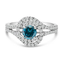 Load image into Gallery viewer, 14K White Gold 1-1/3 Cttw White &amp; Blue Diamond Interweaving Double Halo Cocktail Statement Ring (G-H and Fancy Blue Color, SI2-I1 Clarity) - Size 6

