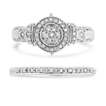 将图片加载到图库查看器，.925 Sterling Silver 1/3 Cttw Diamond 7 Stone Cluster and Halo Engagement Ring and Wedding Band Set (I-J Color, I1-I2 Clarity) - Size 7
