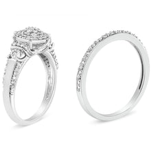 将图片加载到图库查看器，.925 Sterling Silver 1/3 Cttw Diamond 7 Stone Cluster and Halo Engagement Ring and Wedding Band Set (I-J Color, I1-I2 Clarity) - Size 7

