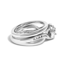 Load image into Gallery viewer, .925 Sterling Silver 1/7 Cttw Diamond Halo Bypass Engagement Ring and Wedding Band Set (I-J Color, I3 Clarity)- Size 7
