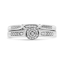 Load image into Gallery viewer, .925 Sterling Silver Diamond Accent Frame Twist Shank Bridal Set Ring and Band (I-J Color, I3 Clarity) - Size 7
