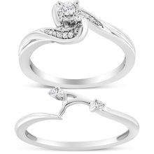 Load image into Gallery viewer, .925 Sterling Silver 1/10 Cttw Diamond Swirl and Bypass Bridal Set Ring and Band (I-J Color, I3 Clarity) - Size 7
