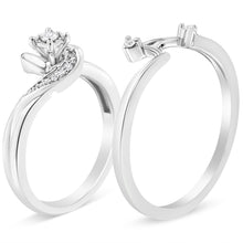 Load image into Gallery viewer, .925 Sterling Silver 1/10 Cttw Diamond Swirl and Bypass Bridal Set Ring and Band (I-J Color, I3 Clarity) - Size 7
