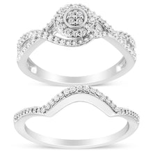 Load image into Gallery viewer, .925 Sterling Silver 1/6 Cttw Diamond Composite Halo and Split Shank Bridal Set Ring and Band  (I-J Color, I3 Clarity) - Size 7
